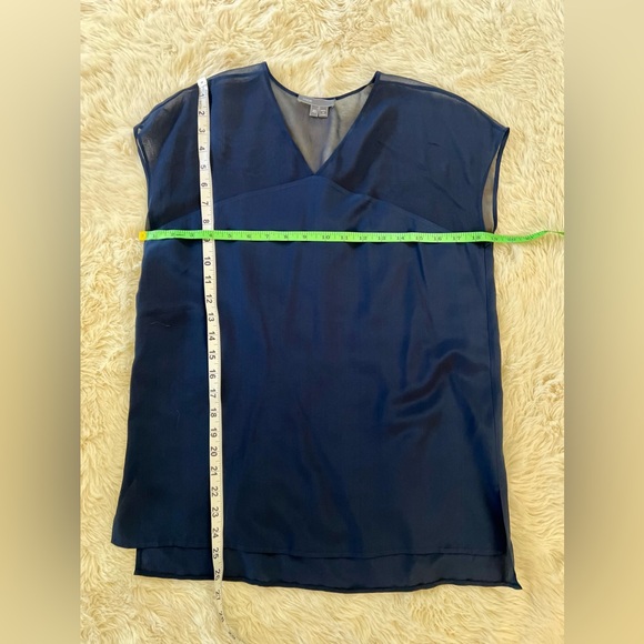 VINCE Navy Silk & Sheer Blouse Size XS - Picture 2 of 5